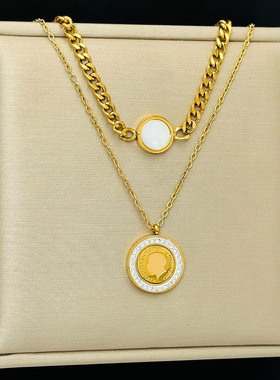 英国Chrry Koop国王钱币圆片不规则钛钢项链时尚气质锁骨链简约