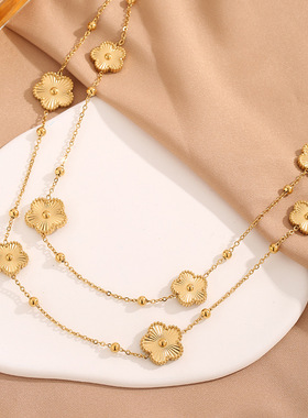 英国chrry koop双面五叶花长款毛衣链轻奢高级感百搭简约大气钛