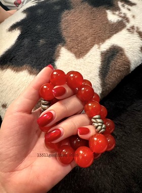 13311原创新中式手链单圈16mm红玛瑙串珠百搭手链