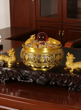 黄铜聚宝盆摆件客厅玄关家居装饰办公室桌面工艺品开业乔迁礼品