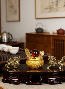 黄铜聚宝盆摆件家用客厅财位聚财旺宅办公室招财风水工艺品