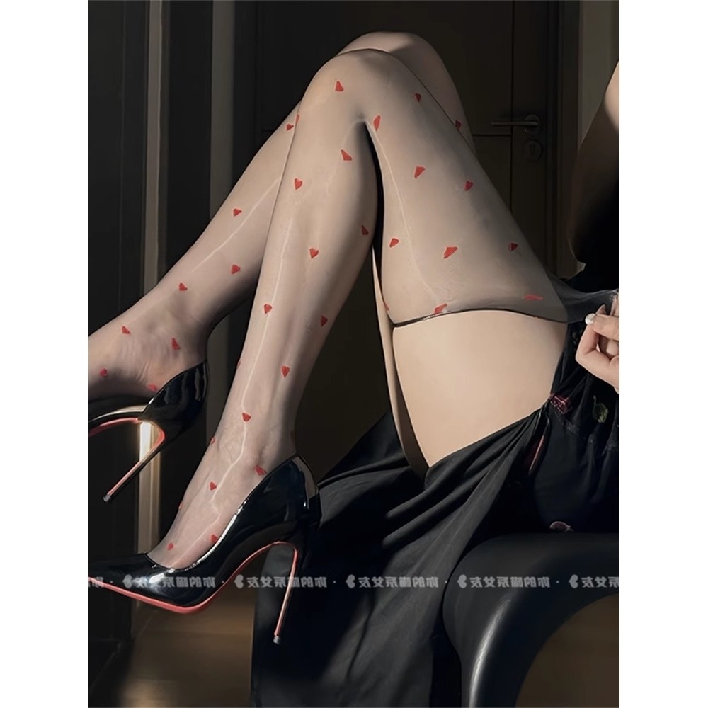 喵：小爱心油亮丝袜女超薄性感纯欲极光桃心过膝长筒袜无边黑丝袜,淘宝优惠券,粉丝福利购,淘宝优惠卷