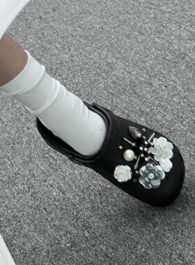 野兽派重工亮片花朵水晶流苏鞋扣