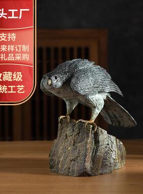 官作文化海东青铜老鹰工艺品家居客厅玄关酒柜办公室桌面装饰摆件