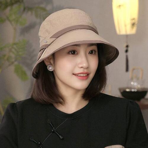 轻薄速干遮阳防晒帽休闲渔夫帽凉帽早春出游遮脸太阳帽女复古盆帽 - 图2