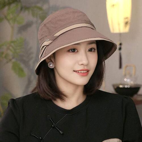 轻薄速干遮阳防晒帽休闲渔夫帽凉帽早春出游遮脸太阳帽女复古盆帽 - 图1