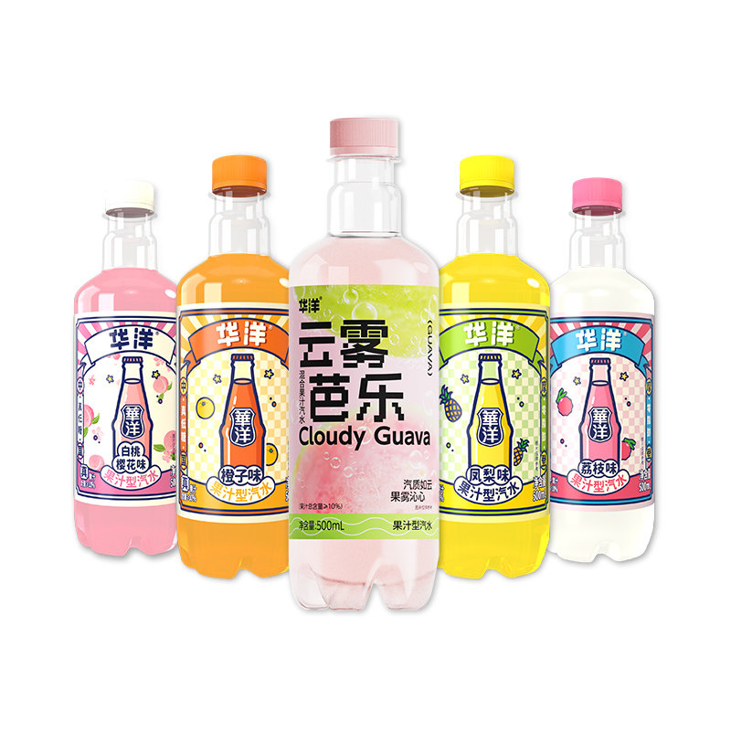 华洋汽水500ML*10瓶碳酸饮料气泡水果汁饮料橙子凤梨荔枝白桃混合,淘宝优惠券,粉丝福利购,淘宝优惠卷