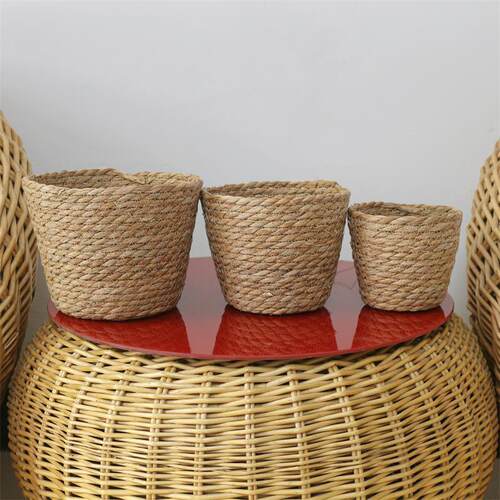 爆款草编花盆 植物盆栽藤编花篮 绿植装饰套盆编织花器小熊抱抱桶 - 图1