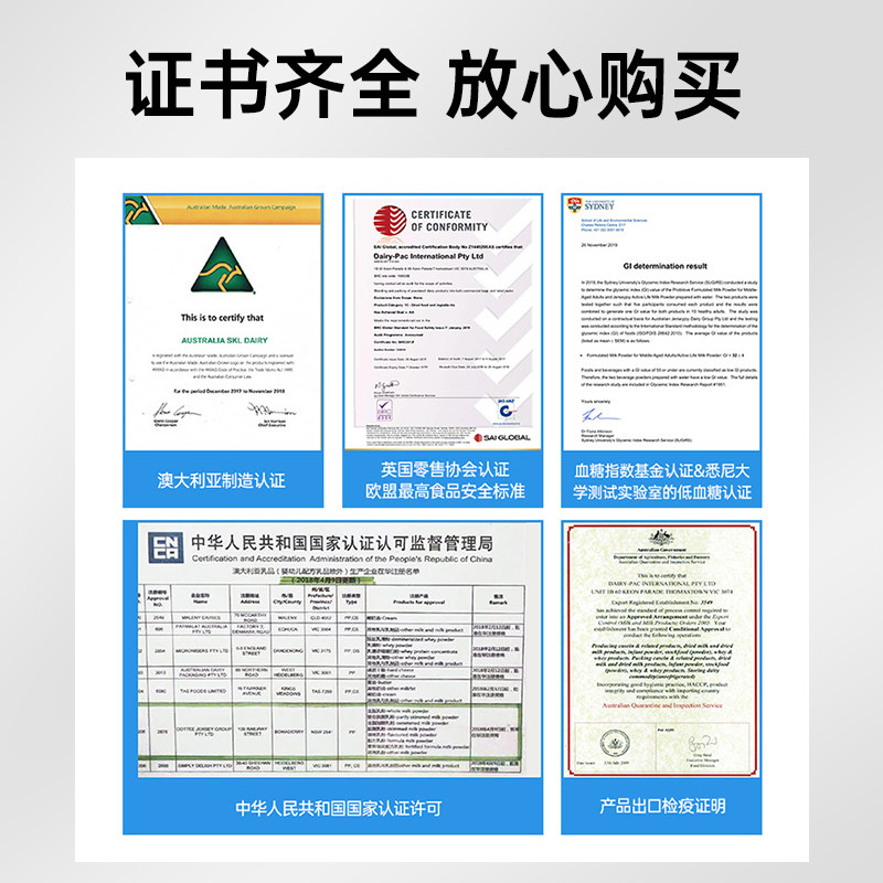 澳洲蓝胖子高钙脱脂全脂女成人奶粉 澳洲倍护海外成人奶粉
