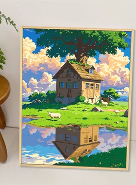 宫崎骏风景diy数字油画丙烯画