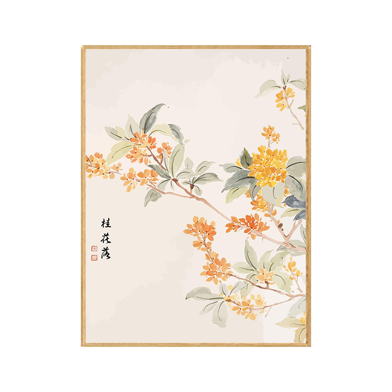 桂花落新中式数字油画diy填充色手绘植物花卉丙烯画中国风装饰画-图0