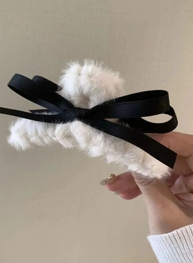 毛绒白色蝴蝶结抓夹甜美韩系