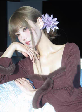 头饰紫色对镜复古海葵盐系别致感超仙纯欲风百合短上衣花朵道具女