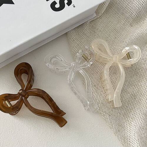 韩版简约感立体线条丝带蝴蝶结大号发抓盘发抓夹鲨鱼夹气质发饰 - 图1