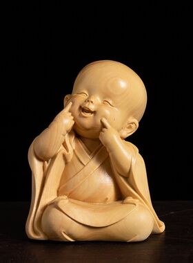 宝马车内装饰品摆件高级感太行崖柏木雕手把件三不和尚汽车摆件桌
