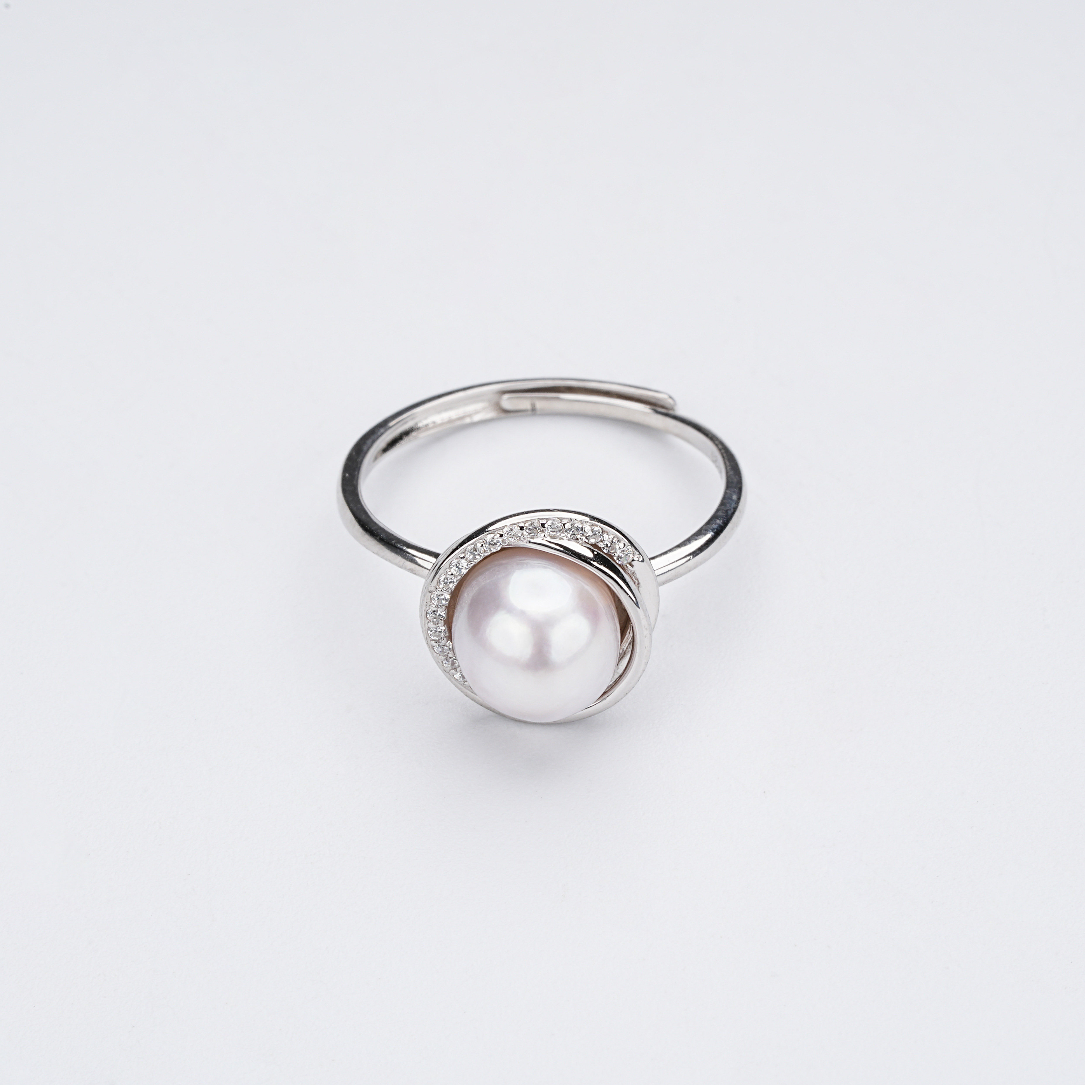 Zunding Pearl Nami -S925 Silver Seawater Pearl Chinese South Pearl White Pearl Ring 7-8mm