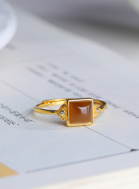 S925银戒天然和田玉糖玉戒指指环