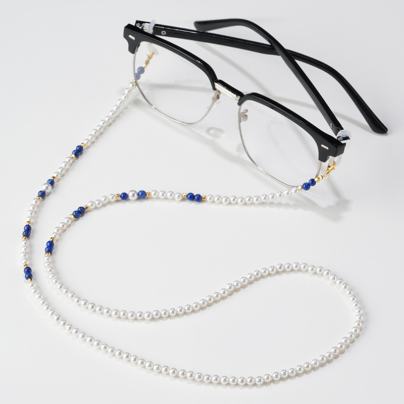 WENSSACC手工眼镜链高级施家珍珠青金石挂脖女墨镜口罩耳机挂链新 - 图1