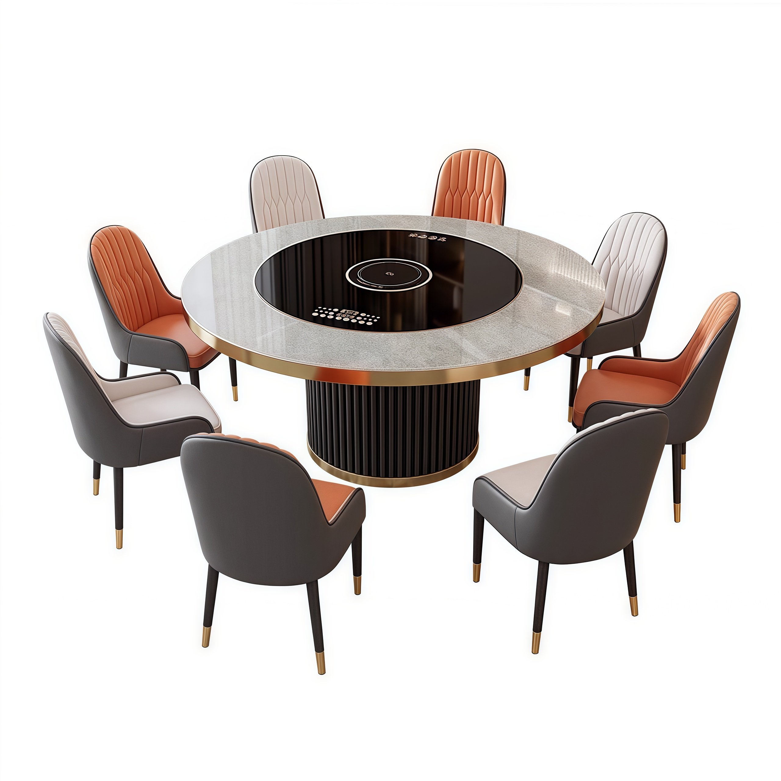 轻奢内嵌岩板餐桌多功能电动暖菜板电磁炉转盘小户型圆桌加热保温 - 图3