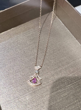 高定18K小裙子扇子钻石吊坠项链