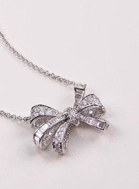 高级珠宝18K白金满钻蝴蝶结项链