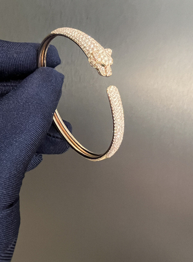 珠宝高级定制18K金天然钻石真金真钻半满钻豹子手镯手环