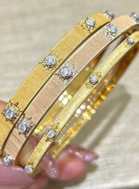 18K金意大利手工拉丝布布风手镯