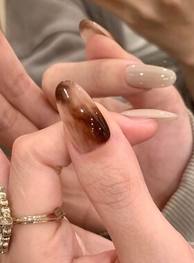 不晚· 烟雨美式ins韩系秋日晕染简约精品纯手工穿戴甲中长款美甲