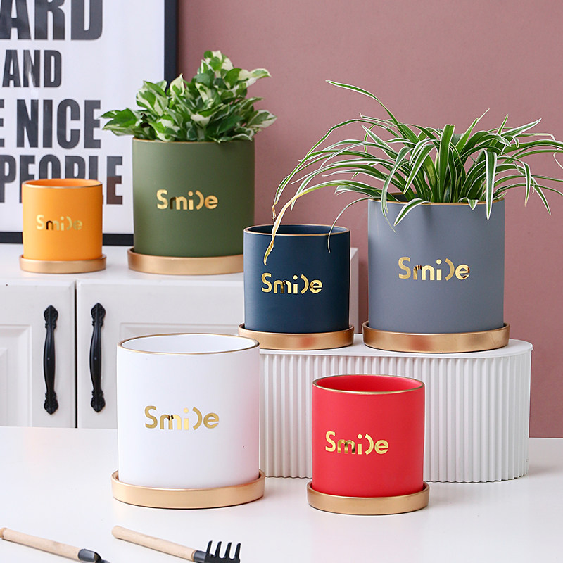 陶瓷花盆现代简约时尚有孔配托盘办公室室内桌面绿植多肉小号容器,淘宝优惠券,粉丝福利购,淘宝优惠卷