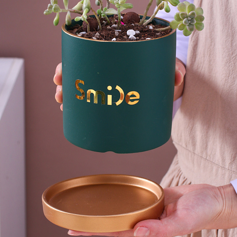 陶瓷花盆现代简约时尚有孔配托盘办公室室内桌面绿植多肉小号容器,淘宝优惠券,粉丝福利购,淘宝优惠卷