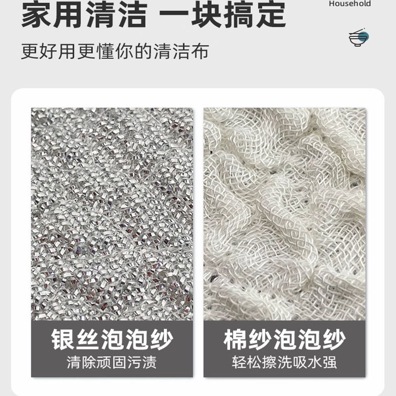 双面加厚清洁银丝洗碗布洗碗专用网格钢丝球抹布不沾油厨房用刷 - 图1