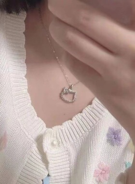 Kitty猫镶砖项链时尚少女心闺蜜锁骨链ins小众设计感高级日常百搭