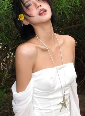 复古辣妹海星项链长度假风银色磨砂面凹凸纹星星吊坠配饰脖子日常