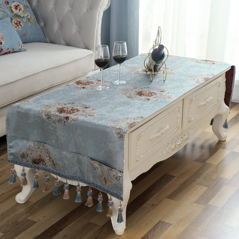 欧式桌布布艺长方形西餐桌方桌茶几台布垫家用客厅蓝色桌旗八仙桌-图2