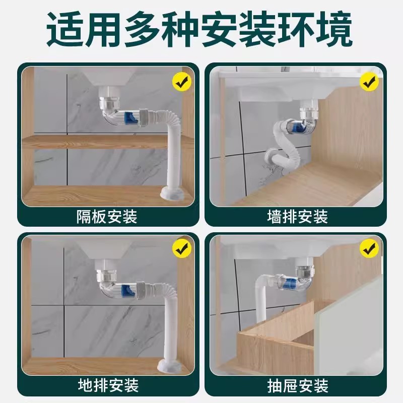洗脸盆下水管防臭排水管洗手池面盆横排台盆器墙排软管漏水塞配件 - 图3