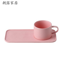 Nordic Wind Ceramic Coffee Cup Disc Suit Q Minimalist Refreshment Pan European Style Lower Afternoon Tea Cup With Spoon I Pink