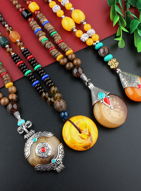 鸡翅木木珠链男女民族风毛衣链