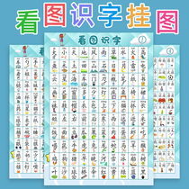 Childrens baby to watch picture literacy wall chart Kindergarten children Enlightenment Early teaching Chinese Character Table learning Divine Instrumental Wall Sticker