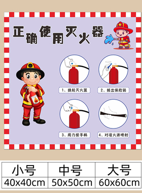 幼儿园消防工具安全教育标识主题墙环创正确使用灭火器黑板报墙贴