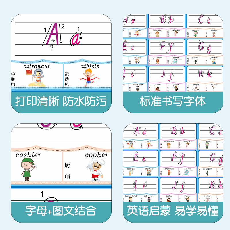26个英语字母表挂图英文标准书写学习表国际音标装饰贴纸海报贴画-图1
