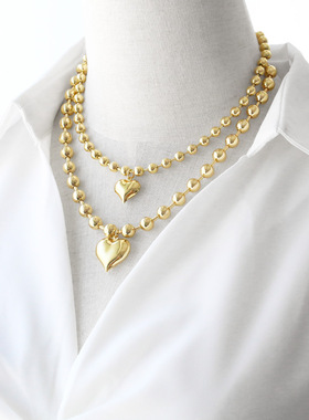 AS饰品temu跨境热卖光面爱心心形项链女铜镀18k金串珠锁骨链nkp27