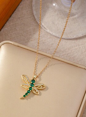 欧美跨境temu新款可爱高级百搭长款昆虫蜻蜓吊式锆石项链女锁骨链