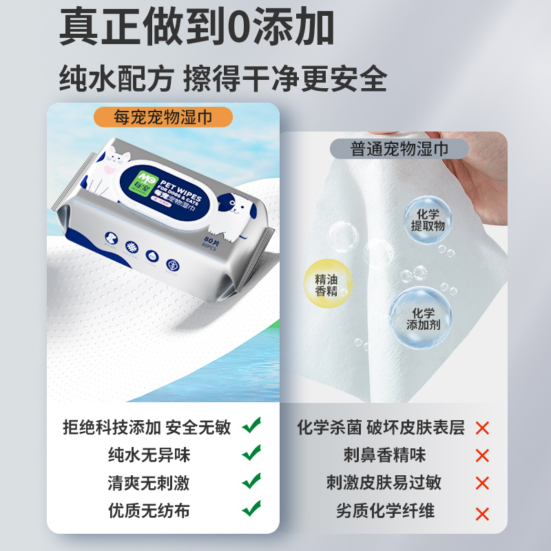 每宠宠物湿巾猫咪狗狗专用湿巾纸免洗擦脚泪痕清洁用品湿纸巾80片