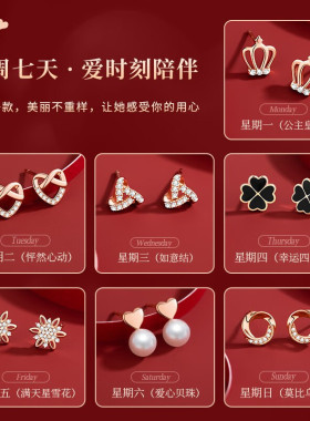 一周耳钉女礼盒新款S925银耳环精致实用高级感情人节礼物送女朋友
