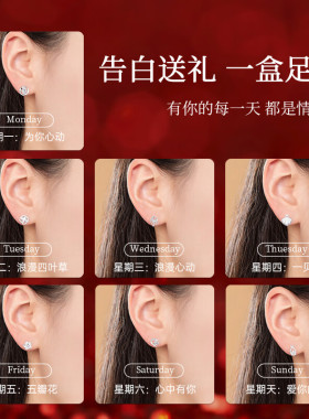 一贝子耳钉女礼盒一周星期耳环套装轻奢高级耳饰纪念日送老婆礼物