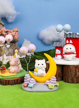 四季童话创意树脂摆件可爱小动物场景桌面装饰品车载装饰儿童礼物