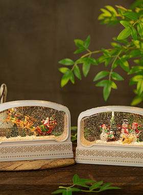 圣诞节树脂复古摆件长方形飘雪音乐盒水晶球儿童礼物装饰品家居