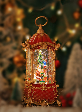 圣诞节装饰复古飘雪音乐盒场景布置摆件旋转木马八音盒氛围感