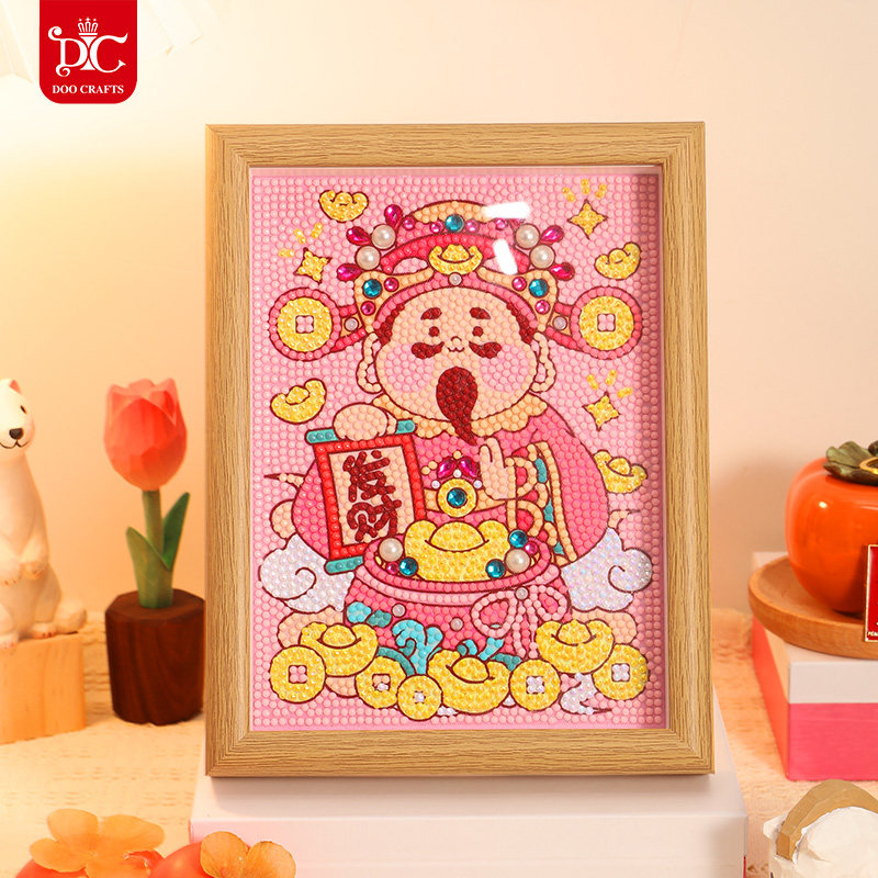 DC蒂彩钻石画2026新款贴钻客厅小件手工diy带框粉色财神爷摆台,淘宝优惠券,粉丝福利购,淘宝优惠卷