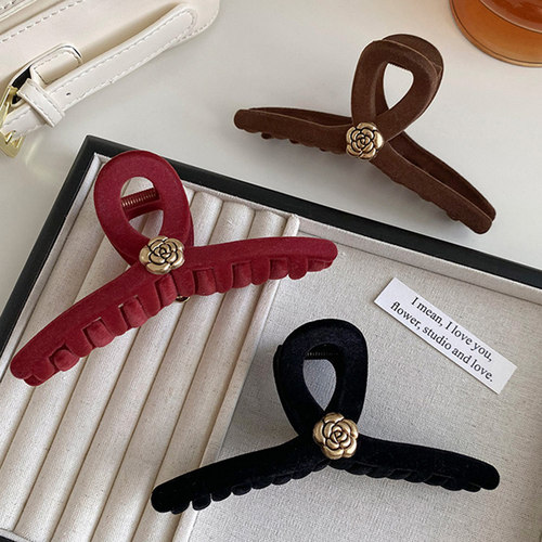 抓夹女2025新款高级感八字带花大号头发鲨鱼夹半扎发夹发量少高端 - 图0